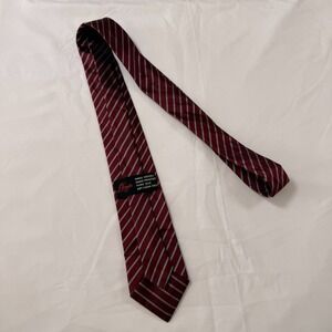 Lloyd 100% Silk Necktie Burgundy Red Silver Stripe Hand Woven Classic Dress Tie